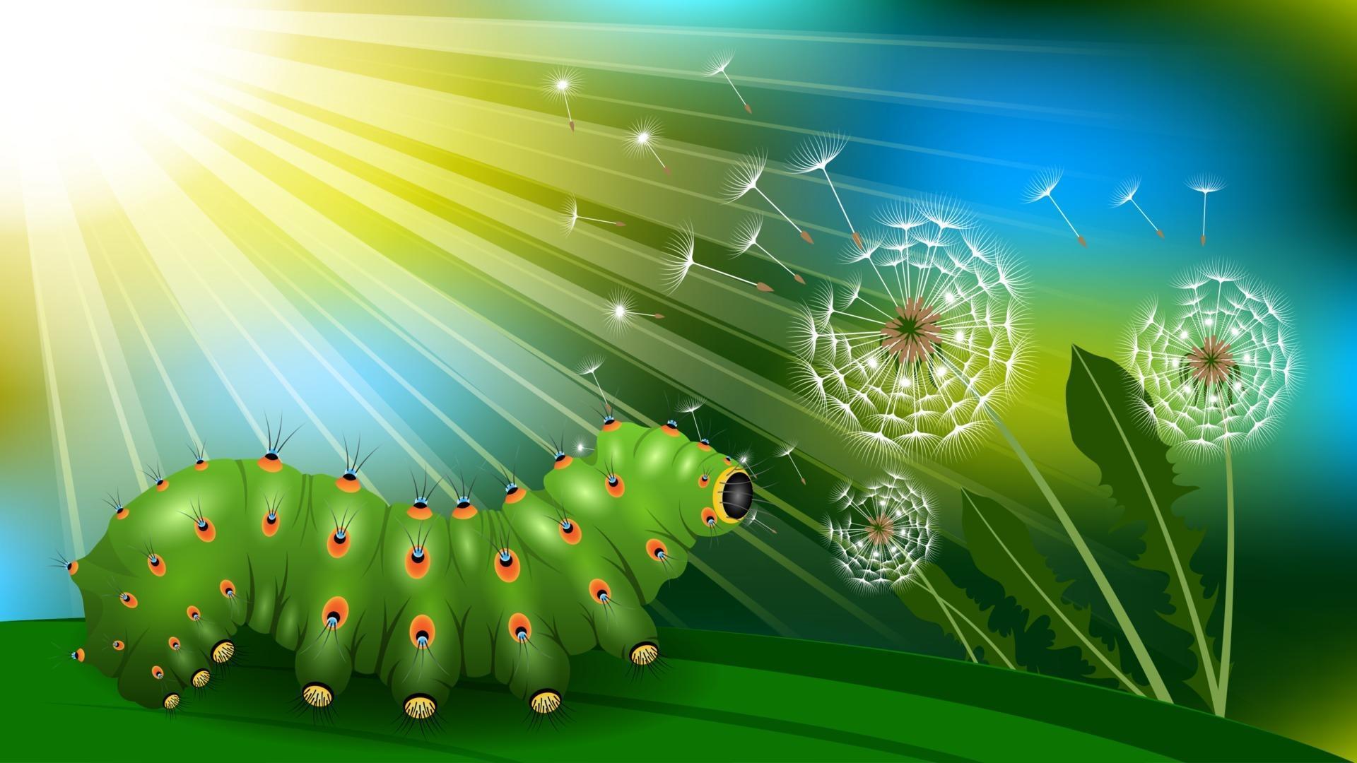 Caterpillar in grass realistic bokeh background 2549615 Vector Art at