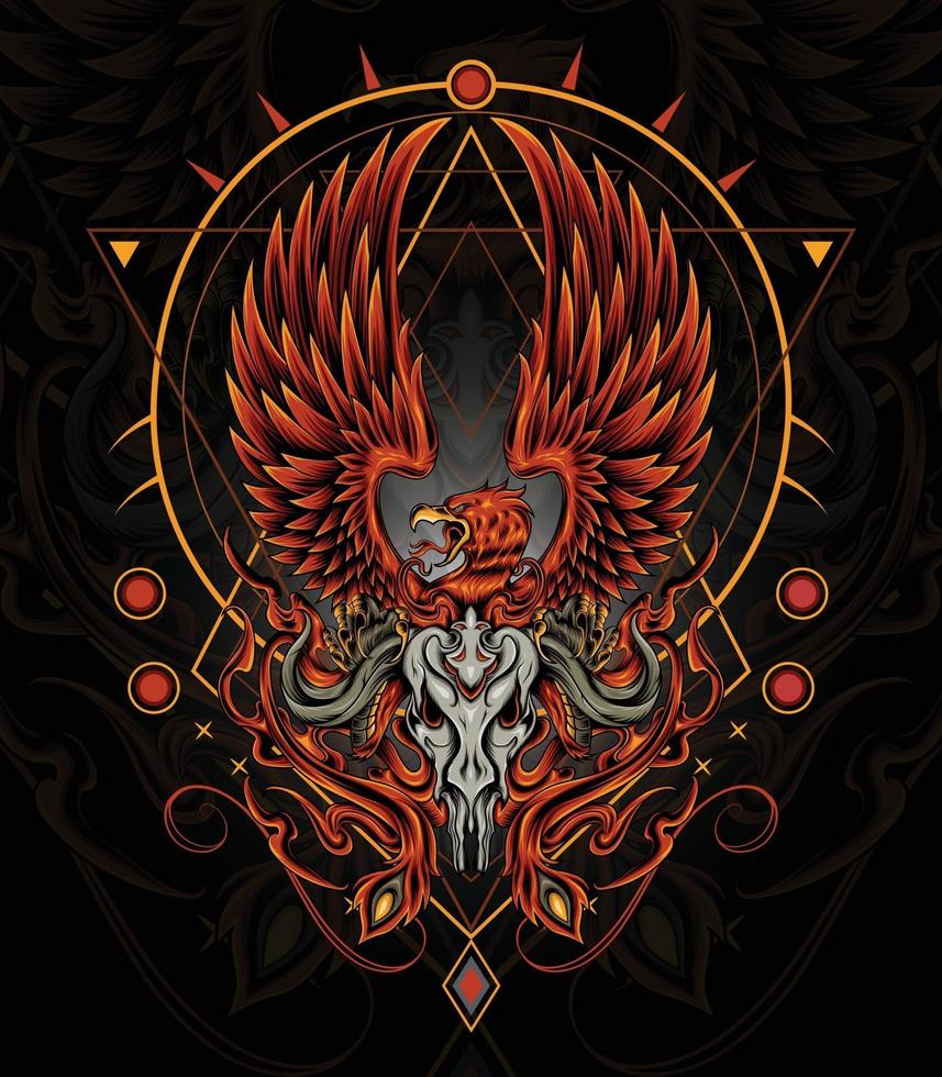 Mythical phoenix tattoo art fire bird illustration vector