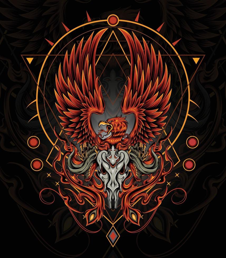 mítico phoenix tatuaje arte fuego pájaro ilustración vector