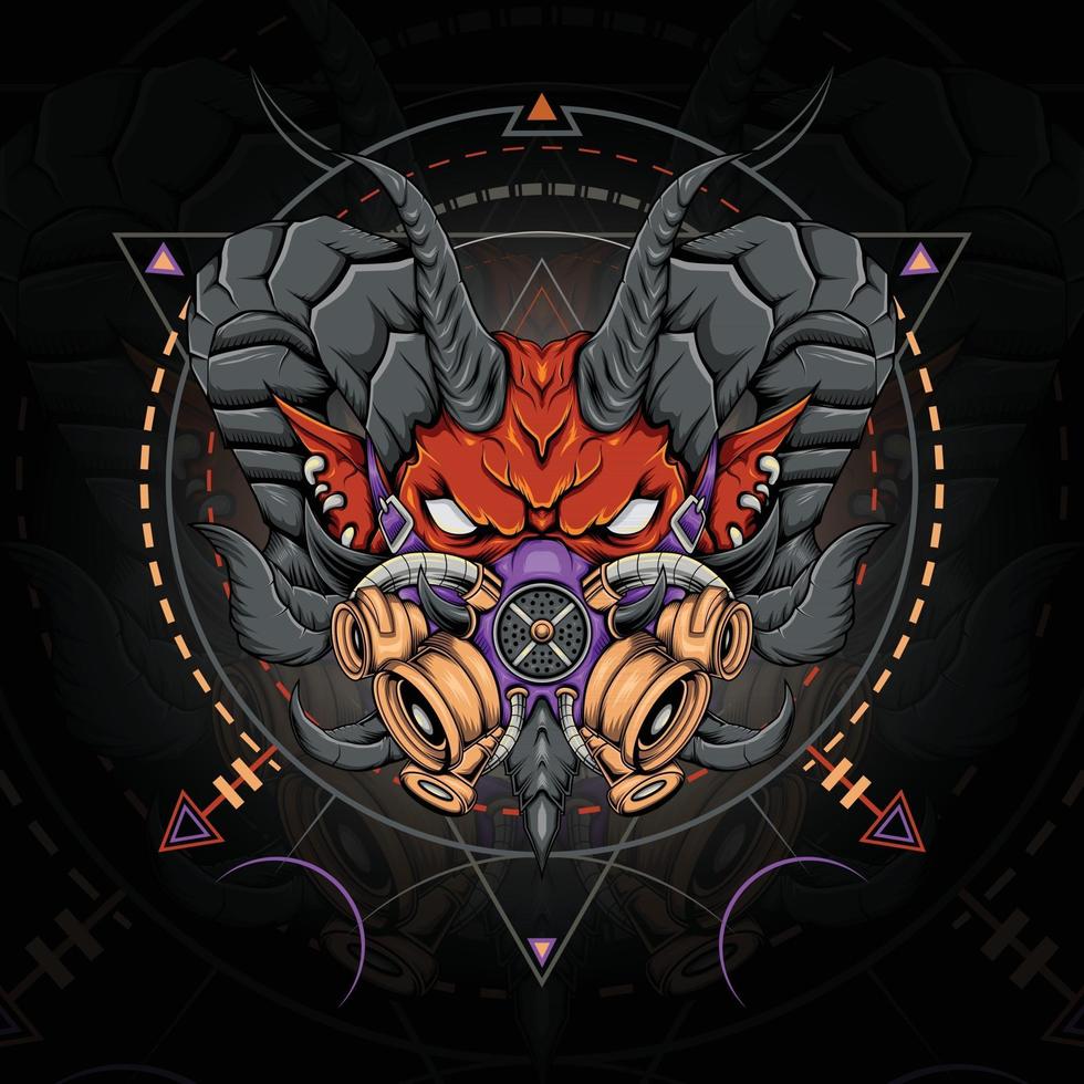 Devil head with mask apocalypse on sacred geometry symbol vector