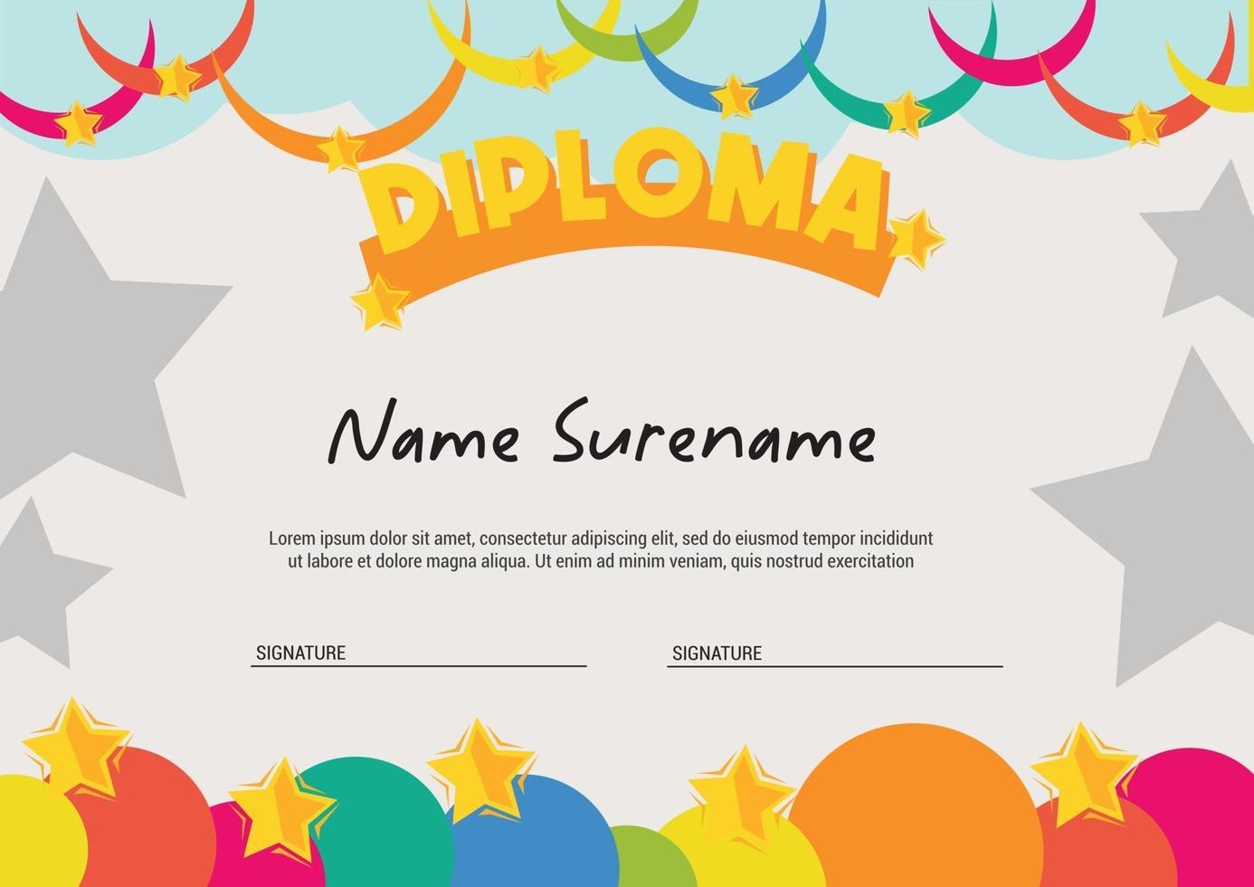 Plantilla de diploma para niños con estrellas y cielo colorido abstracto vector