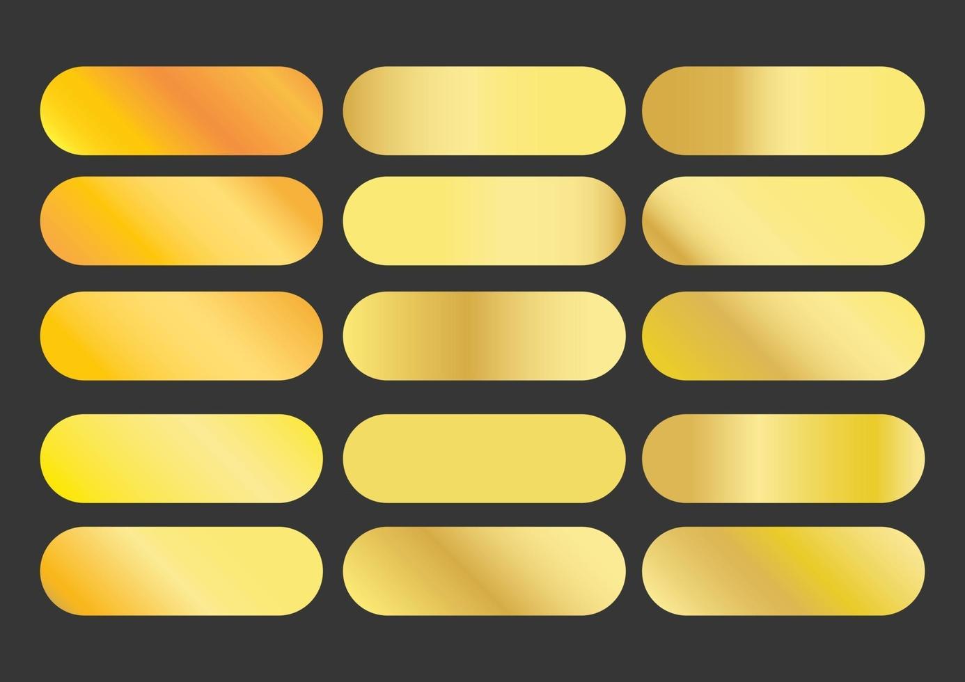 Yellow gold gradients metallic gradients swatches set vector