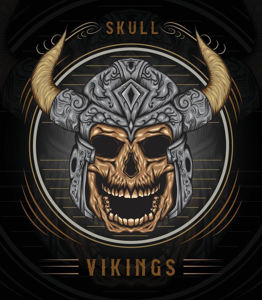 Viking skull illustration with vintage style vector