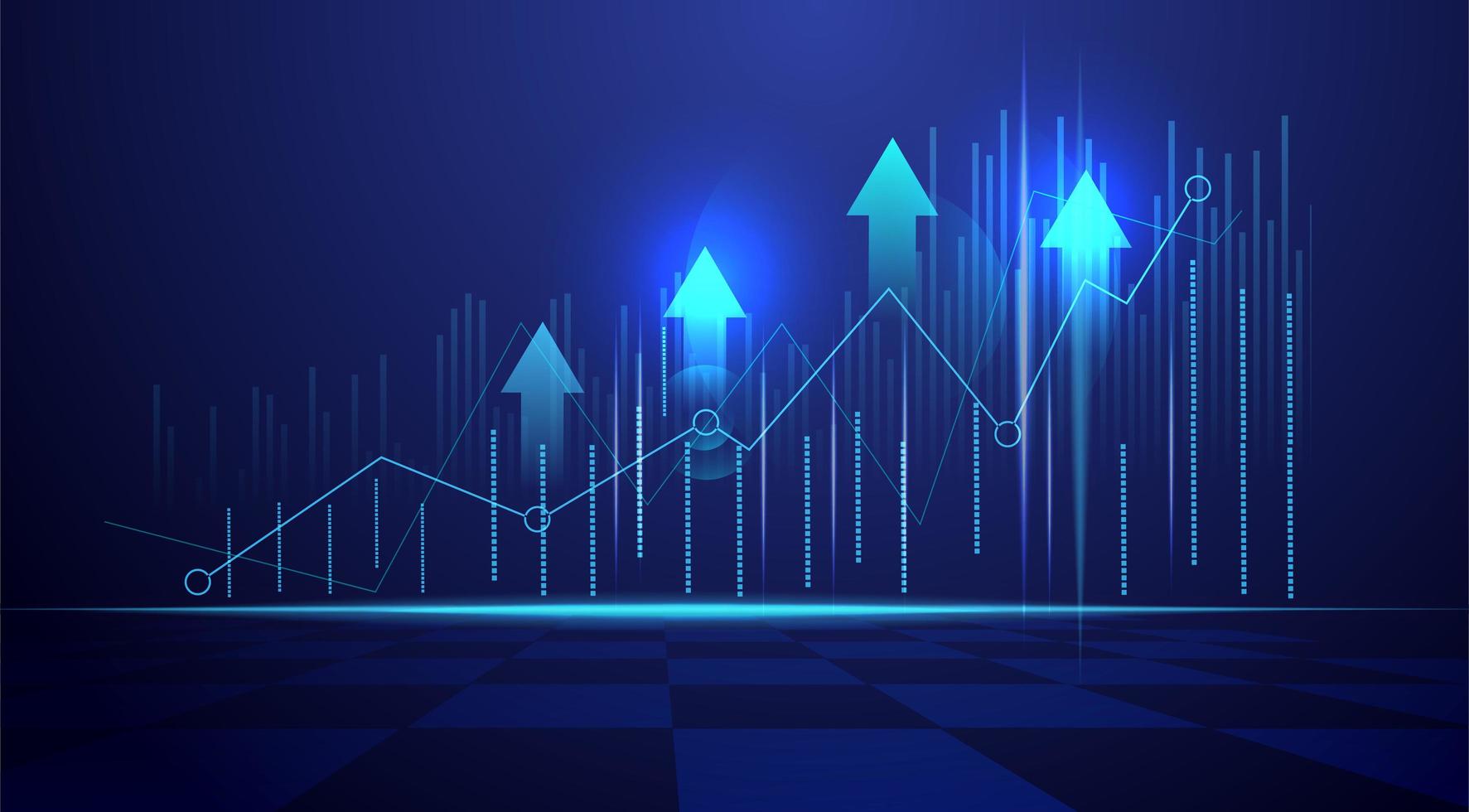 Business candle stick graph chart of stock market investment trading on blue background Bullish point Trend of graph Eps10 Vector illustration