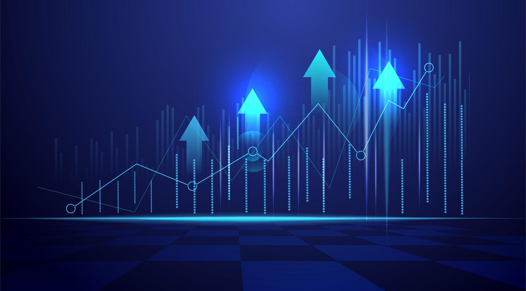 Gráfico de palo de vela de negocios gráfico de negociación de inversión en el mercado de valores sobre fondo azul tendencia de punto alcista del gráfico ilustración vectorial eps10 vector