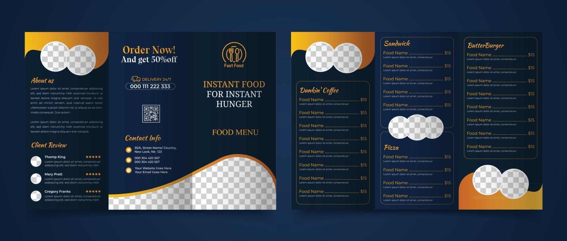 Trifold brochure for food menu template vector