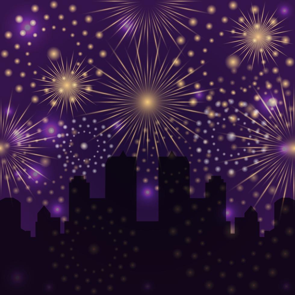 Fireworks with Night Cityscape Silhouettes vector