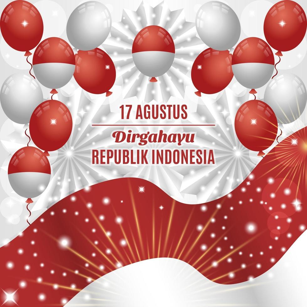 Fondo del día de la independencia de Indonesia con globos y composición de adornos de papel vector