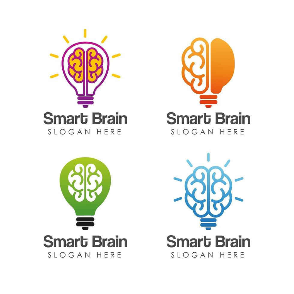 bombilla y plantilla de diseño de logotipo de cerebro inteligente vector