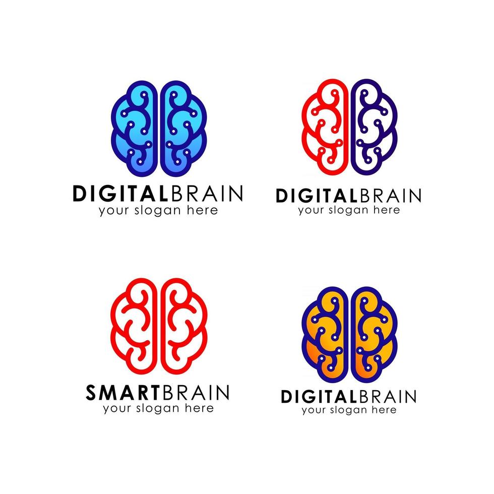 Digital brain logo icon design template vector