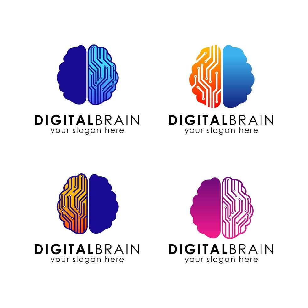 Digital brain logo icon design template vector