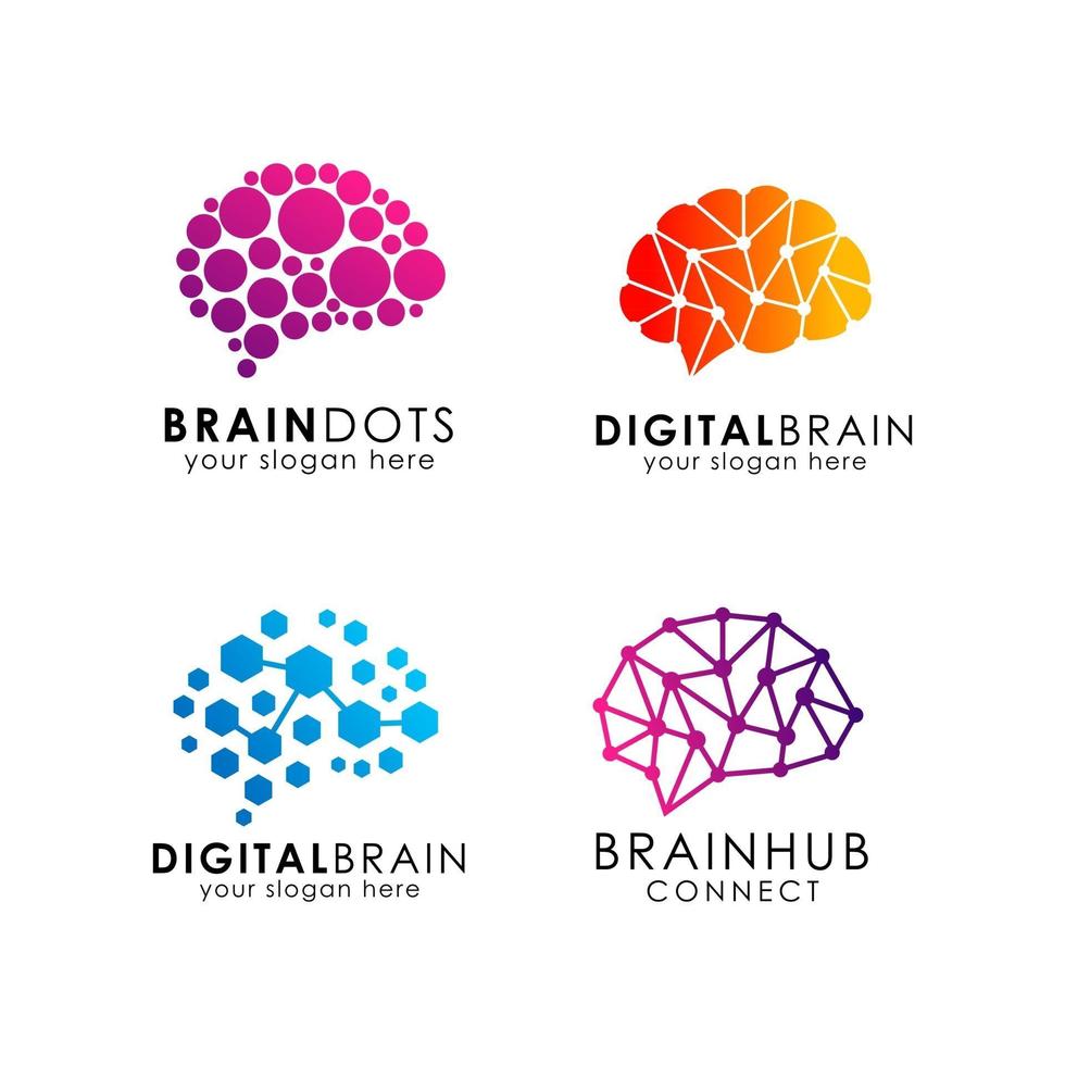 Plantilla de diseño de icono de logotipo de cerebro digital vector