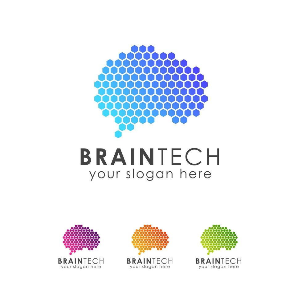 Brain tech logo icon design template vector