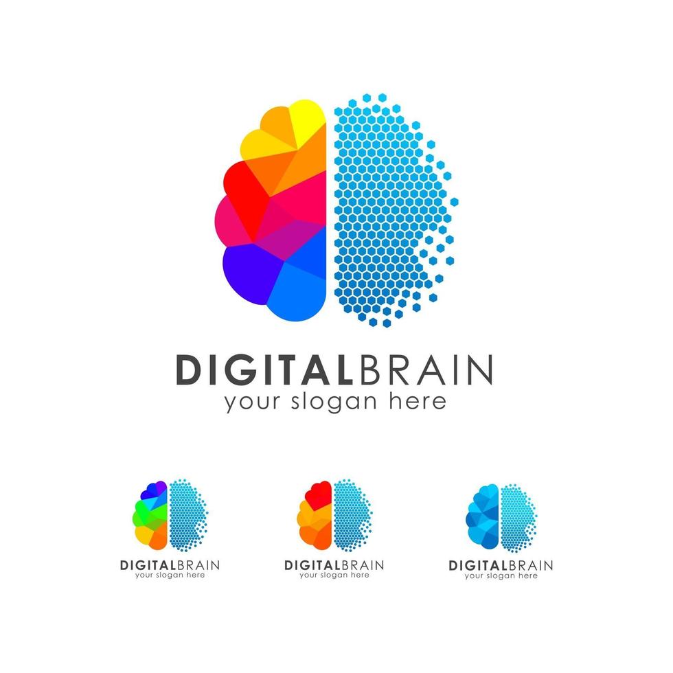 Digital brain logo icon design template vector