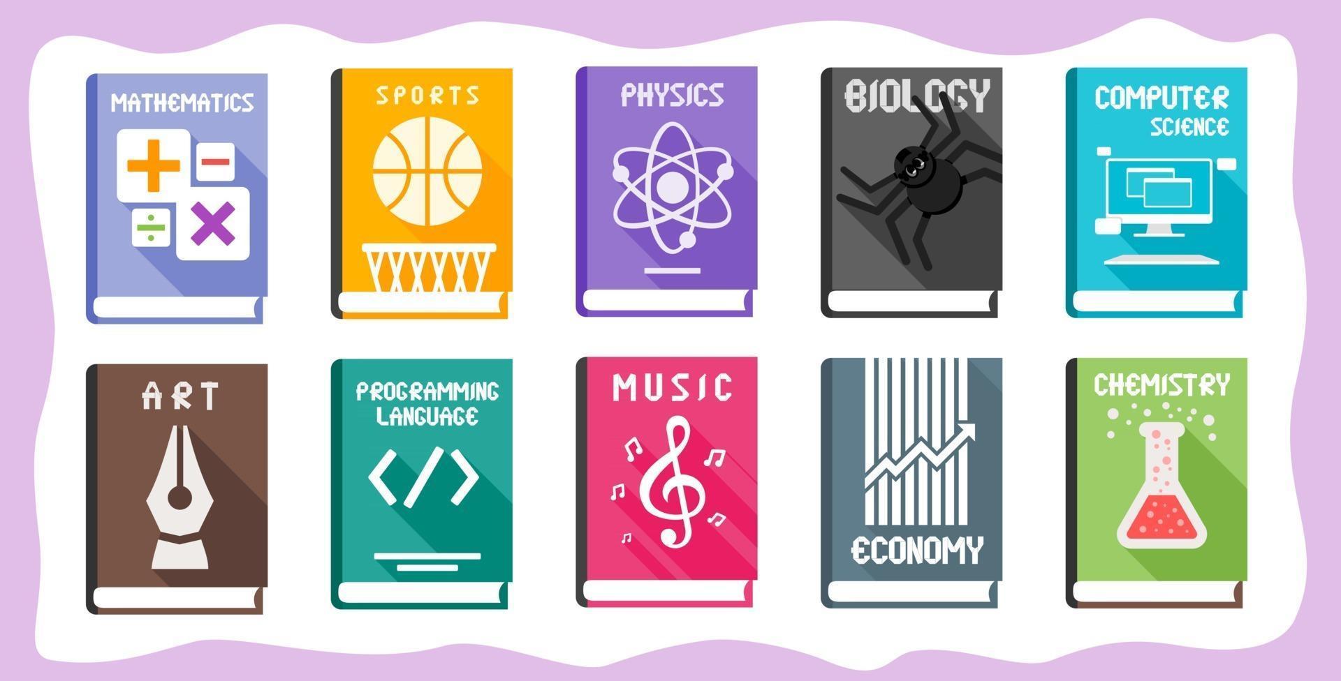 School Subject Textbooks Set with Illustrative Cover vector