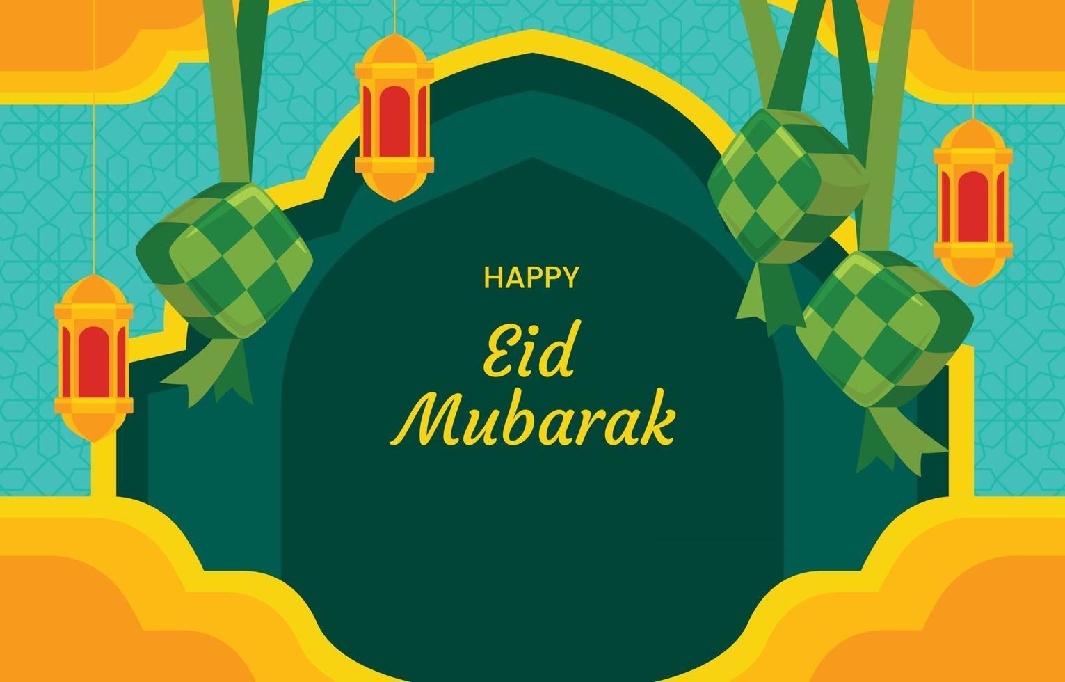 Eid Mubarak with Ketupat Background vector