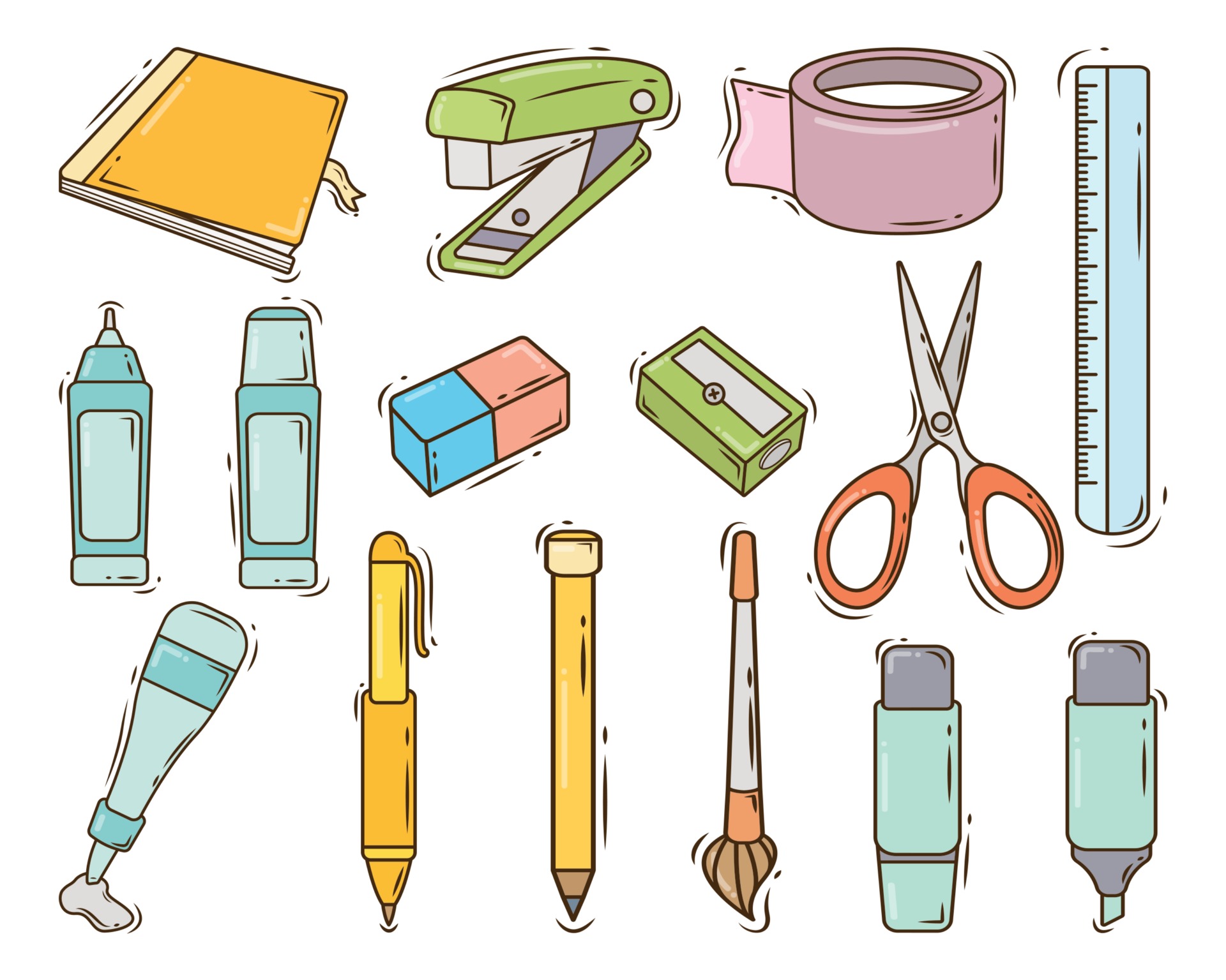 Hand drawn cartoon doodle stationary collection 2550168 Vector Art at