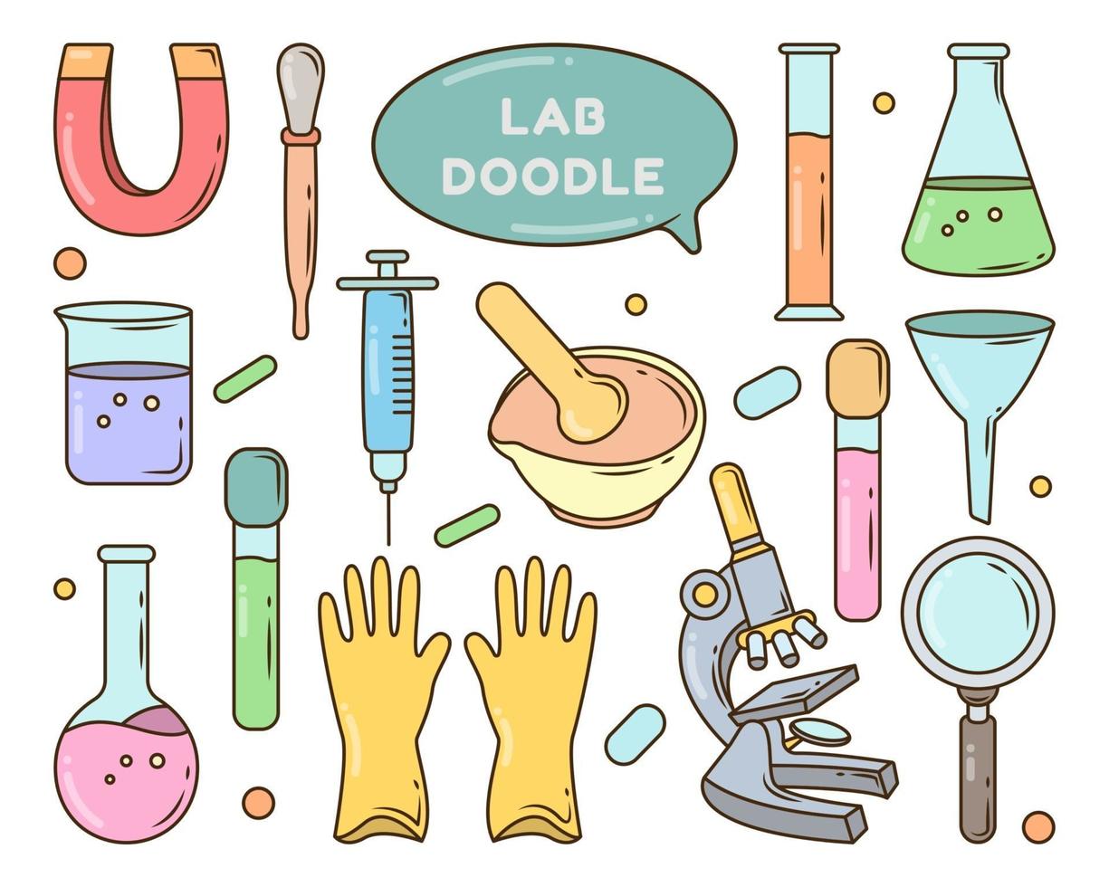 Set of hand drawn lab equipment cartoon doodle design vector