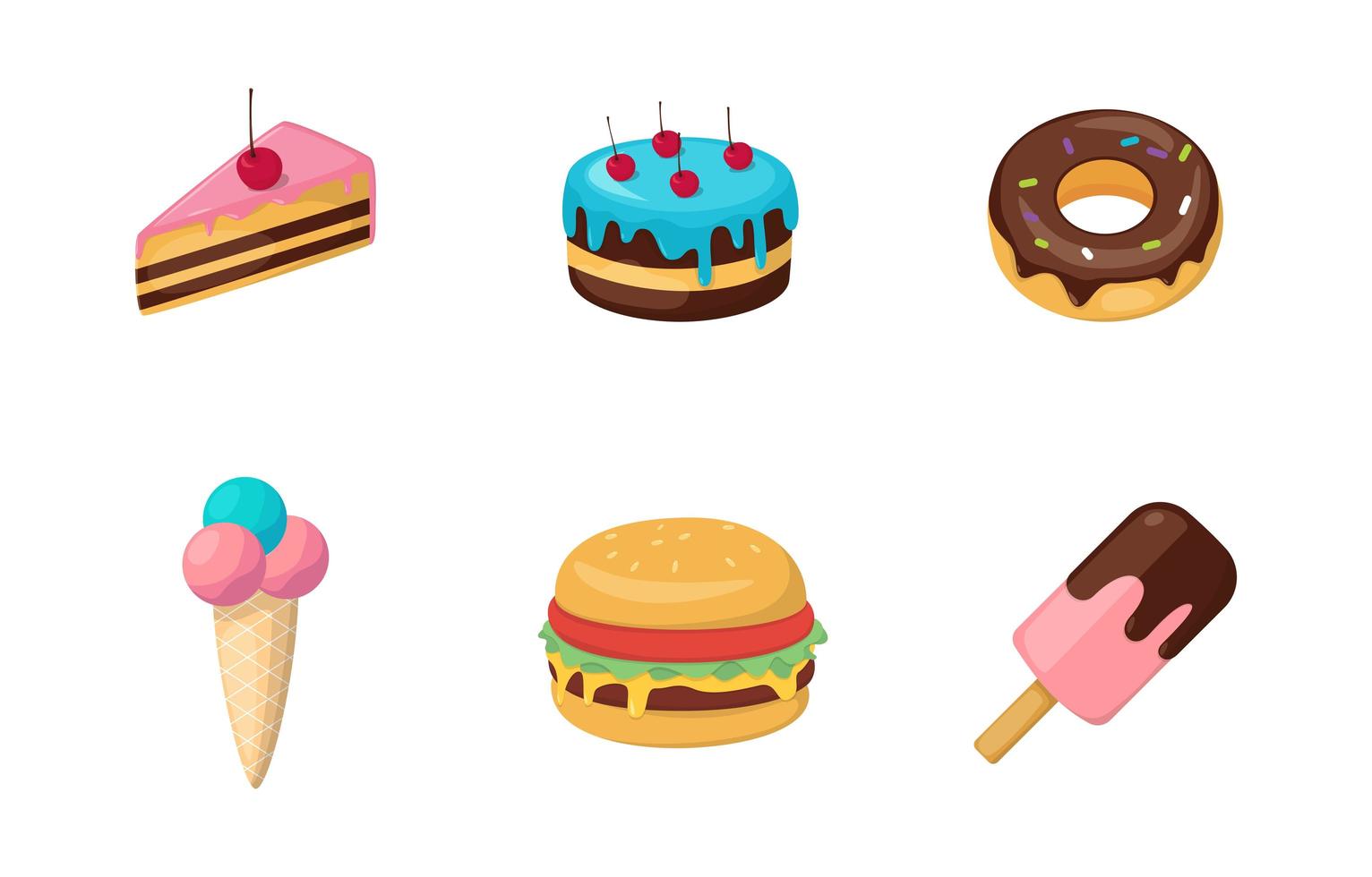 comida colorida e iconos dulces vector