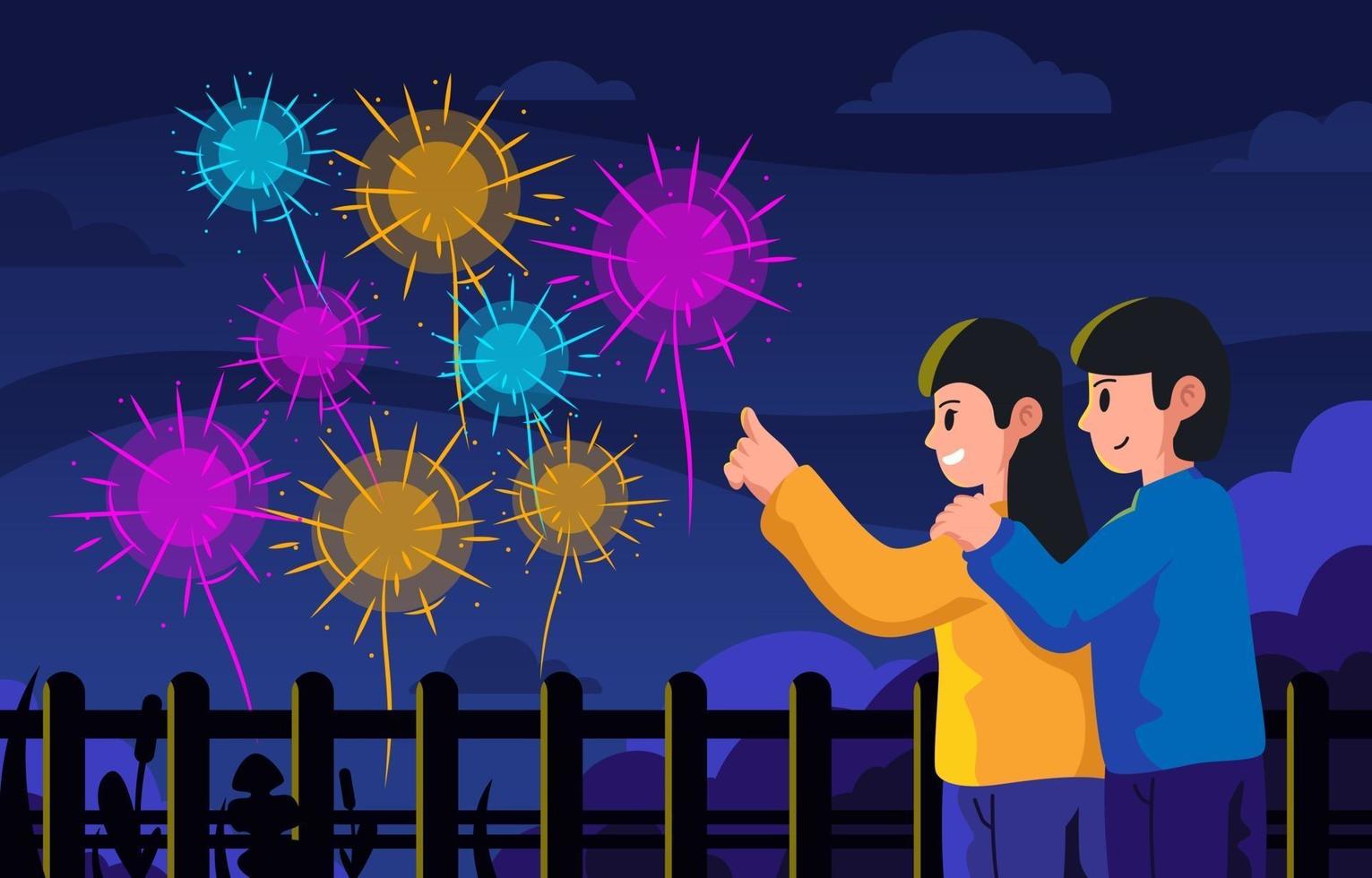 Couple Enjoying Firework vector