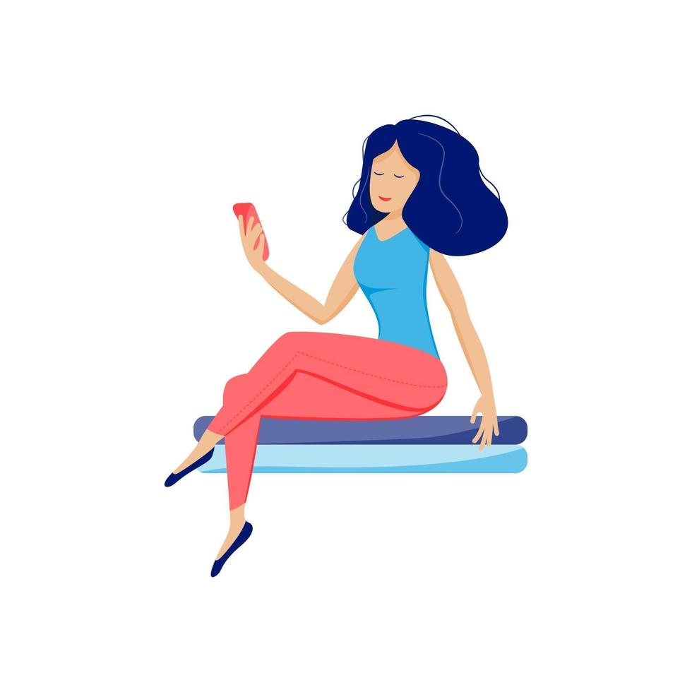 girl or woman sitting with phone vector