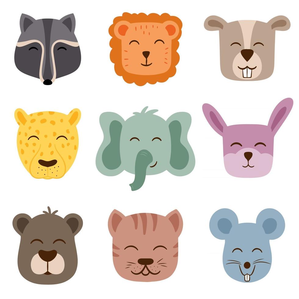 Cute vector animal faces Perfect for creating patterns for the childrens room