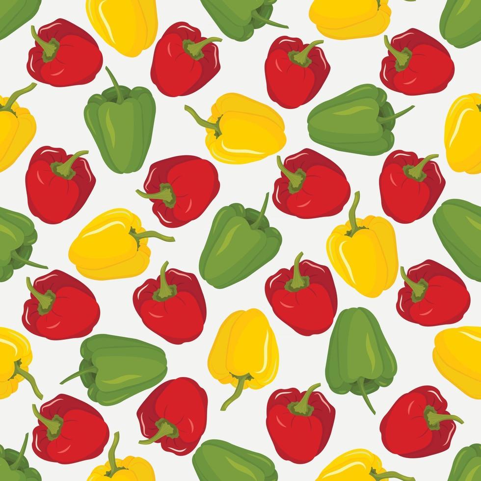 Vector seamless pattern with red yellow and green paprika Set of whole bell peppers