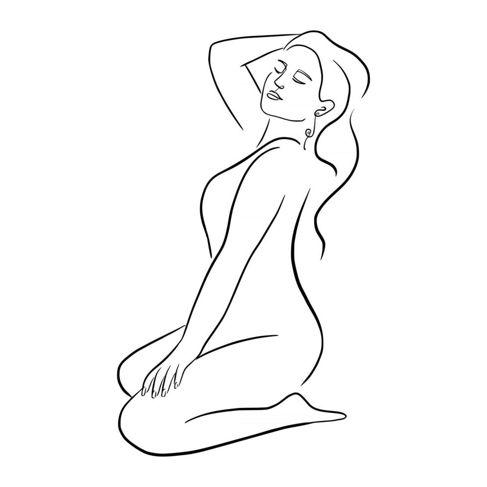 cuerpo de mujer de arte lineal en estilo minimalista de líneas negras vector