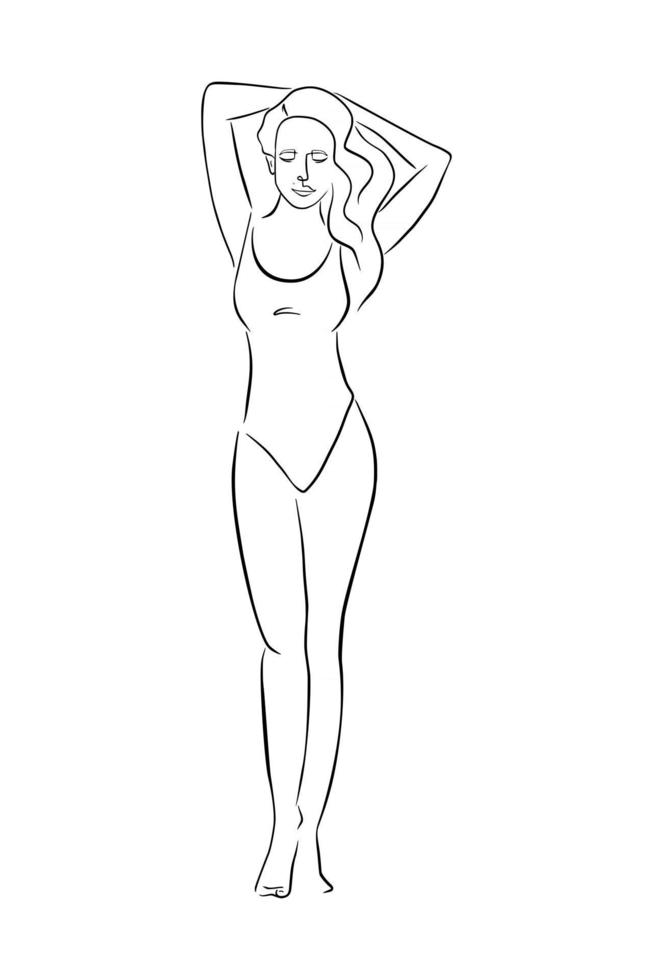 mujer dibujada a mano en traje de baño aislado ilustración vectorial vector