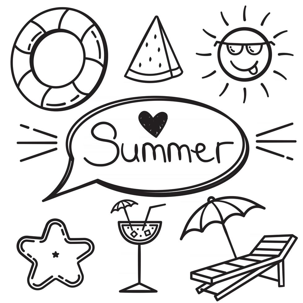 Summer collection of cute hand drawn doodle icons vector
