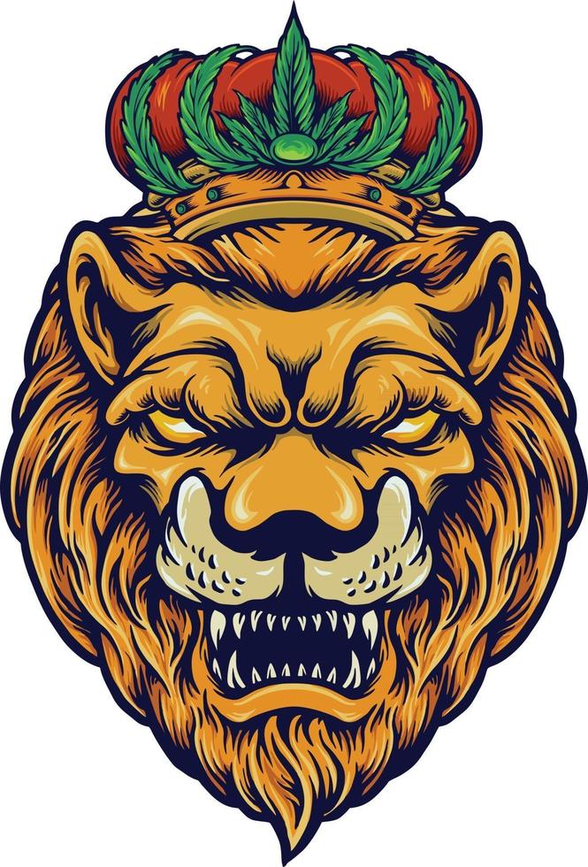 Head of Lion with Cannabis Crown Vector illustrations