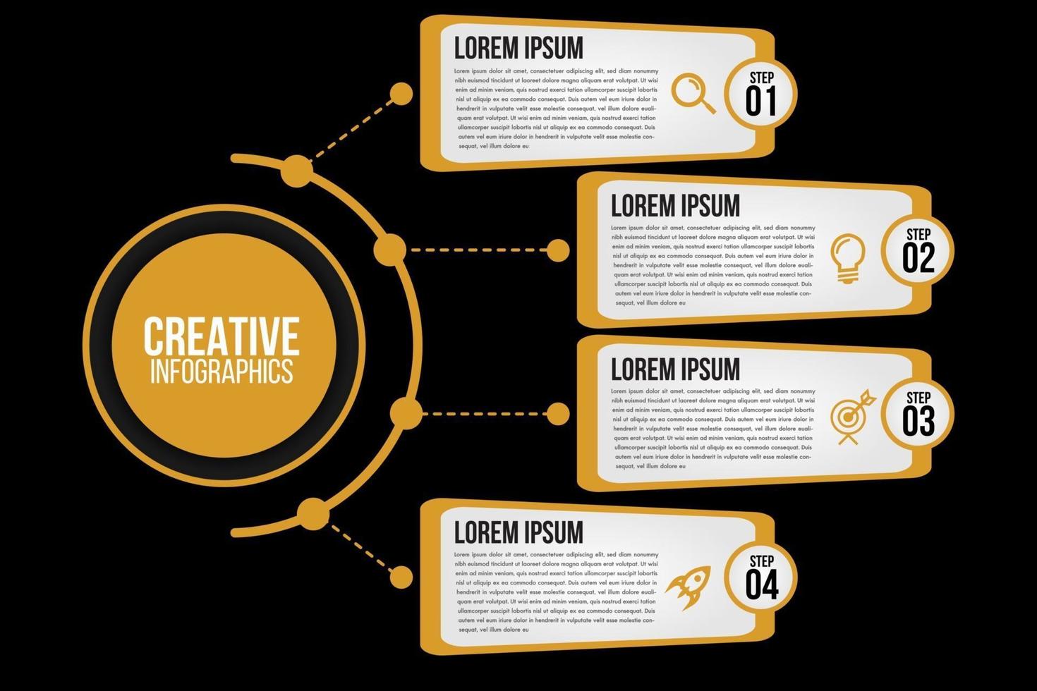 Infographics 4 options or steps circle elements chart black template vector