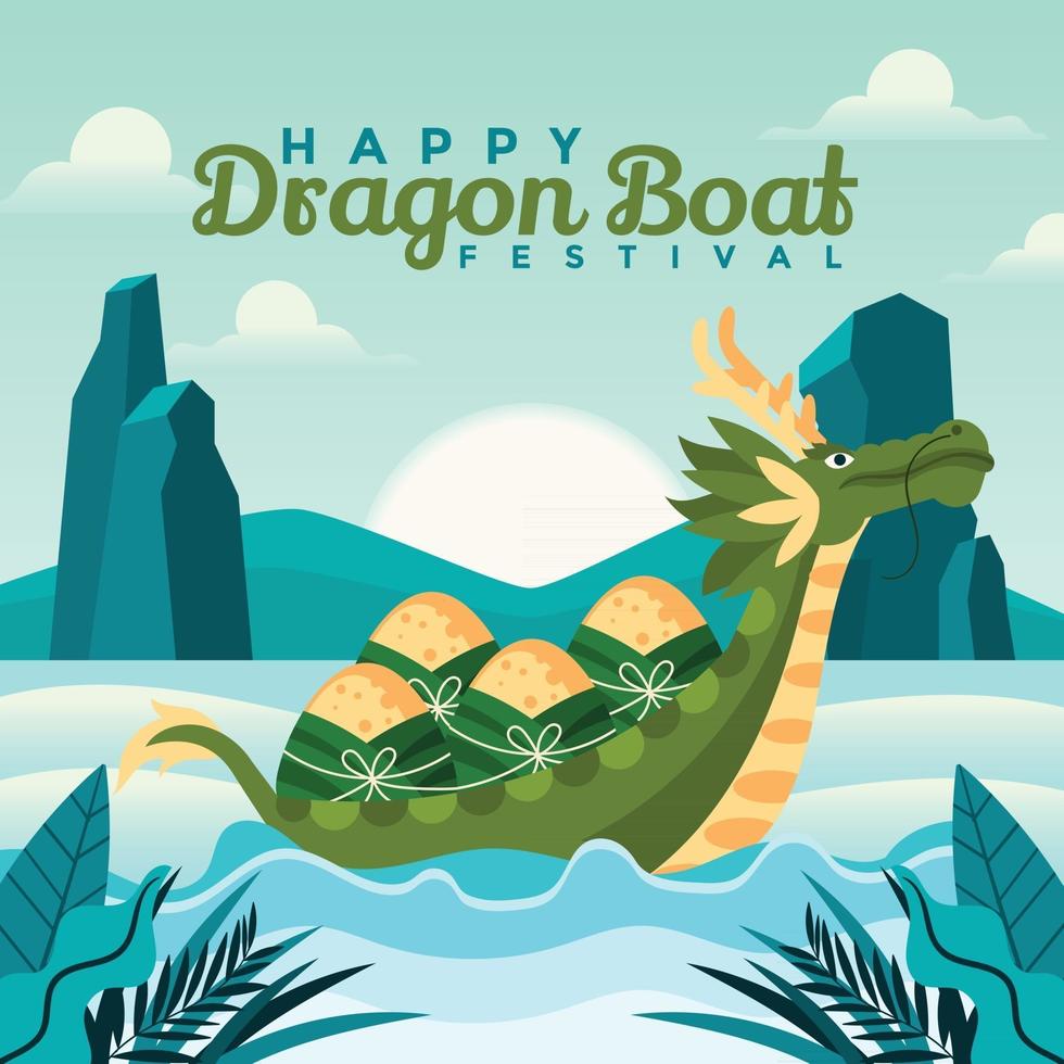 Bunch Of Dumplings On a Floating Dragon Boat vector