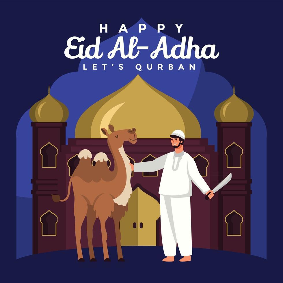 camello listo para ser sacrificado por eid adha vector