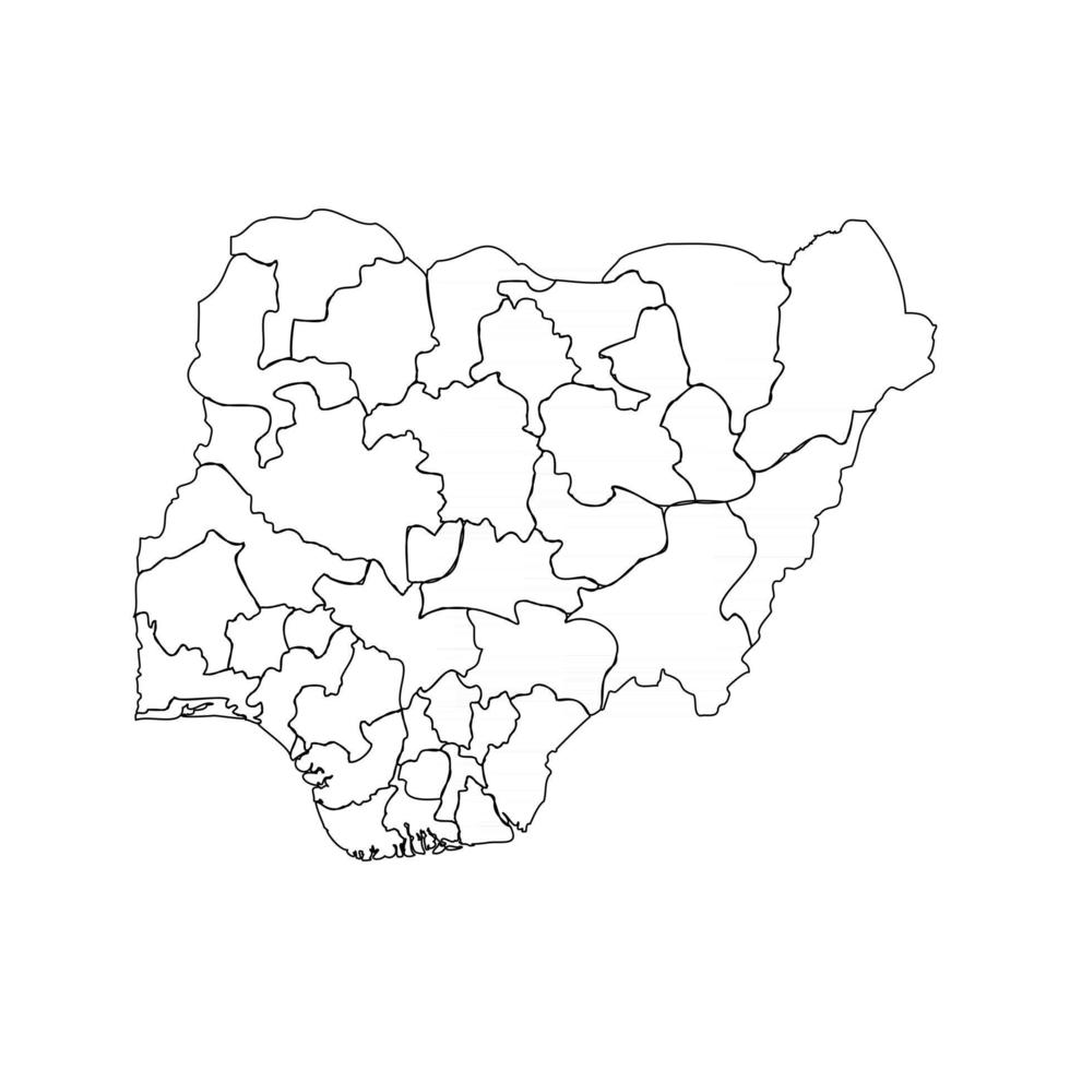 Doodle mapa de Nigeria con estados vector