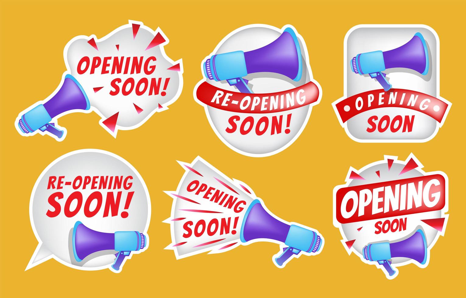 Opening Soon Sticker Template Set vector