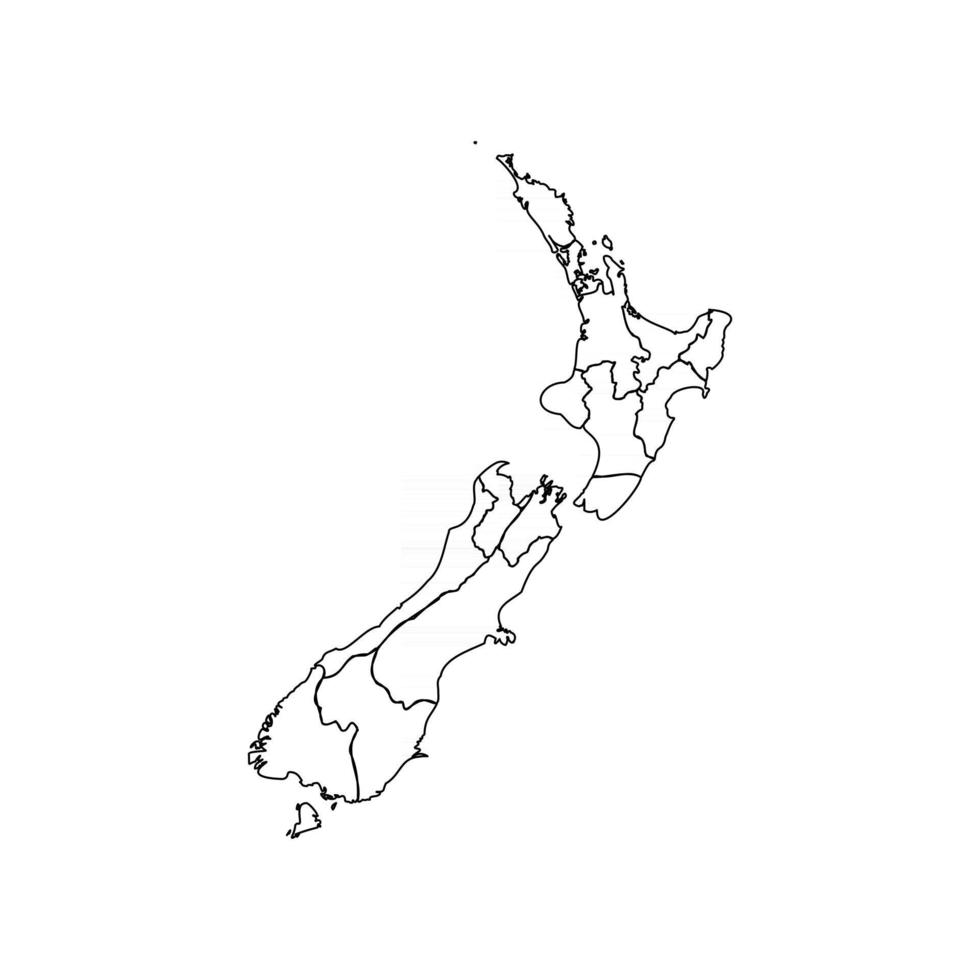 mapa de garabato de nueva zelanda con estados vector