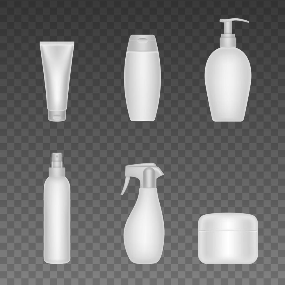 Set of different sunscreen bottles mockups vector