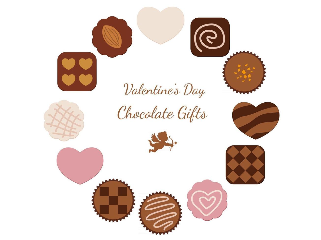 Variety Of Chocolates Arranged As A Valentines Day  Round Frame Isolated On A White Background vector