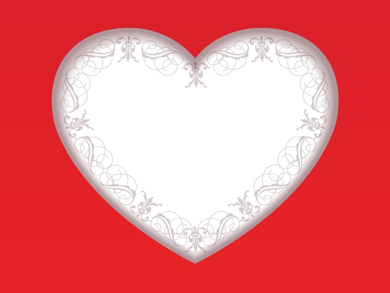 Valentines Day Vector Card Template With A White Recessed Heart Shaped Text Space On A Red Background