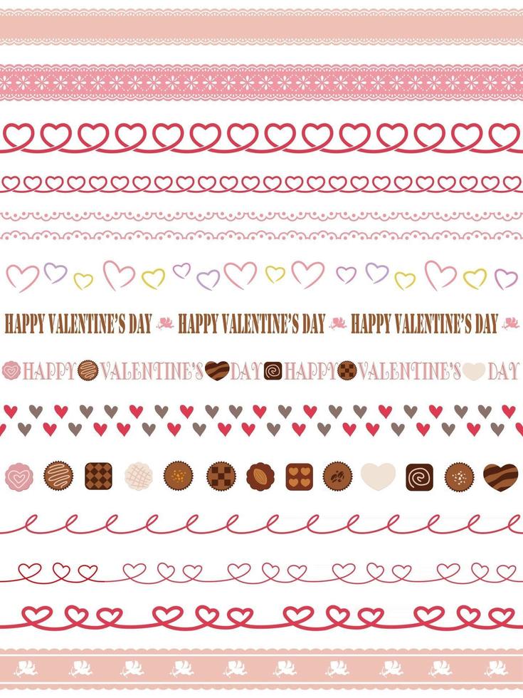 Easy To Use Valentines Day Seamless Vector Borders Set Isolated On A White Background