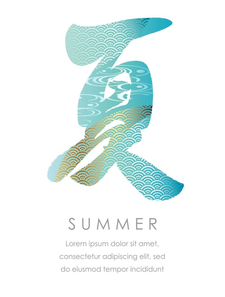 Vector Kanji Calligraphy SUMMER Decorated With Japanese Vintage Patterns