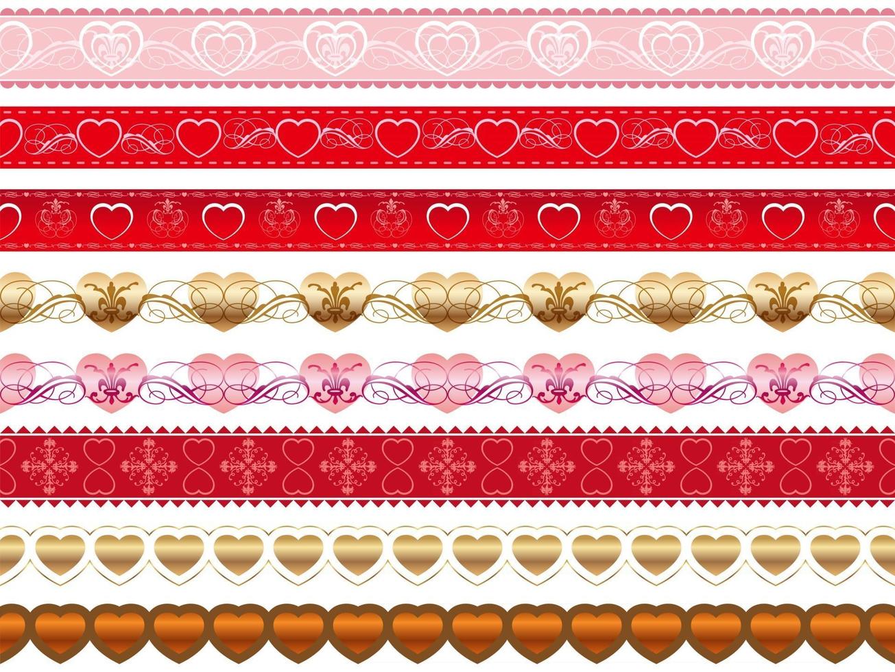 Valentines Day Easy To Use Seamless Vector Borders Set Isolated On A White Background