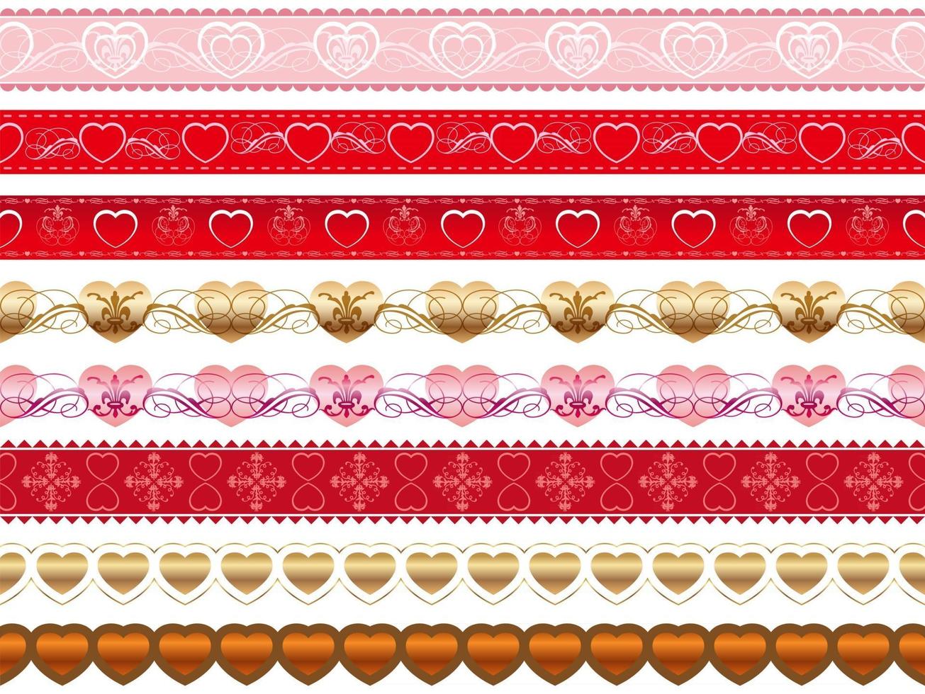 Valentines Day Easy To Use Seamless Vector Borders Set Isolated On A White Background