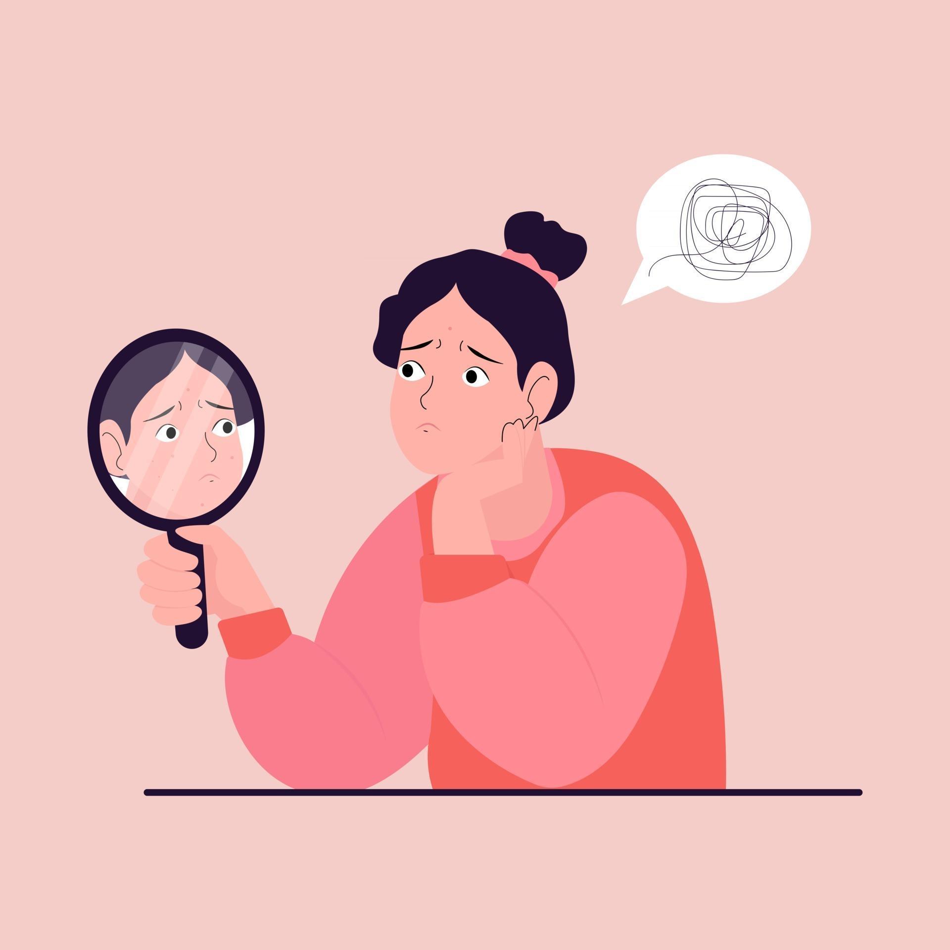 A girl with body dysmorphic disorder 2551341 vector art at vecteezy