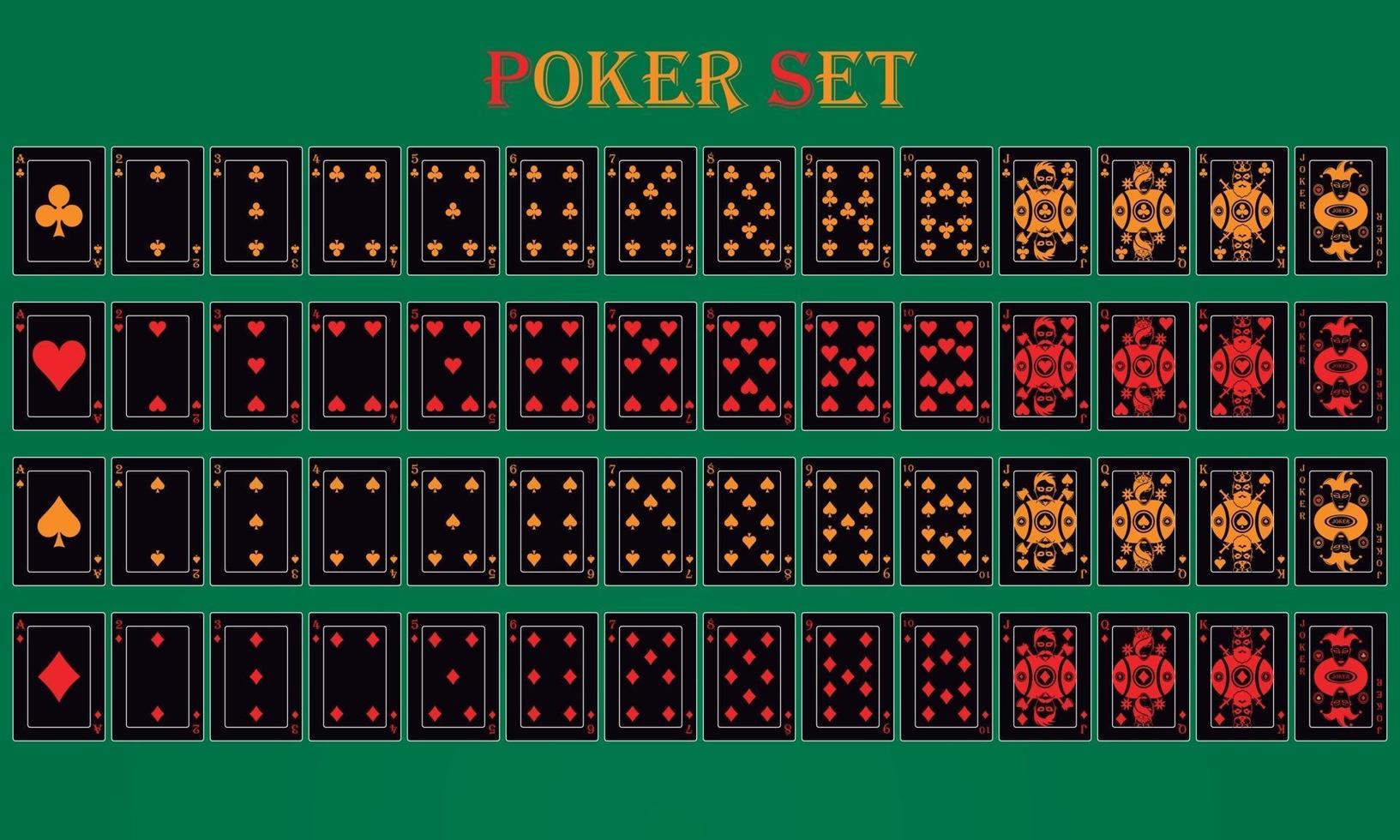 Poker game with black and yellow isolated cards on a green background vector