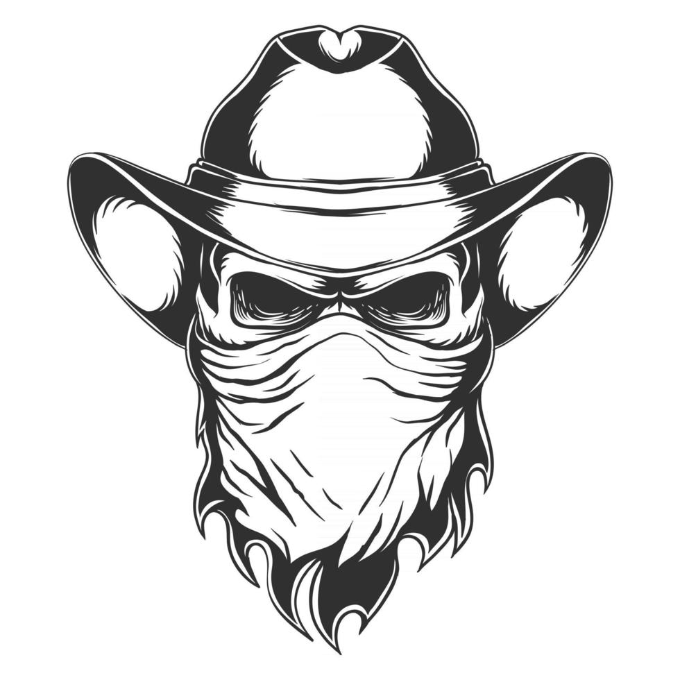 skull cowboy head vector illustration