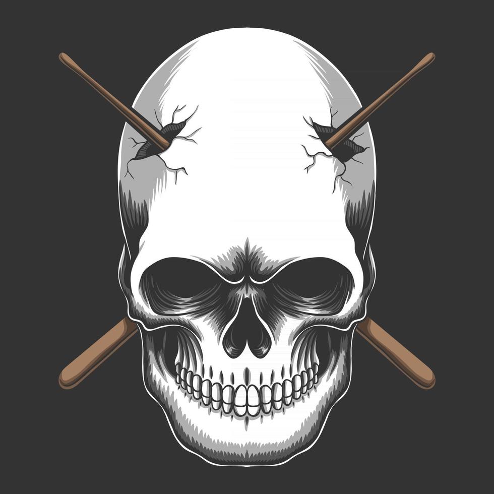 skull impaled stick drum vector illustration