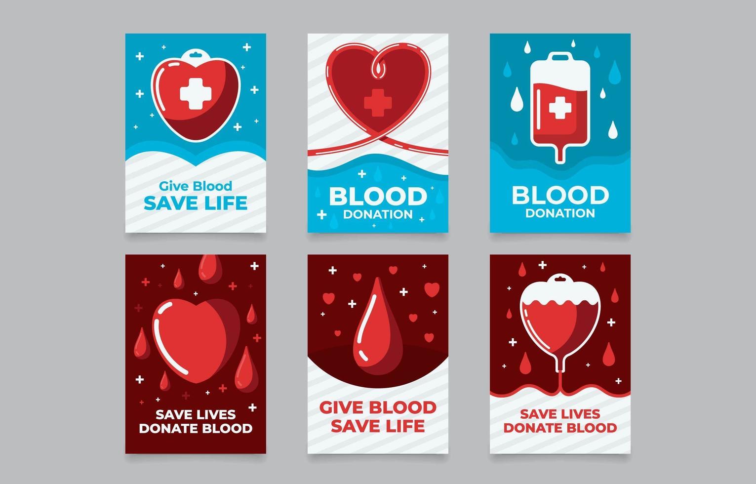 tarjetas de donante de sangre roja y azul vector