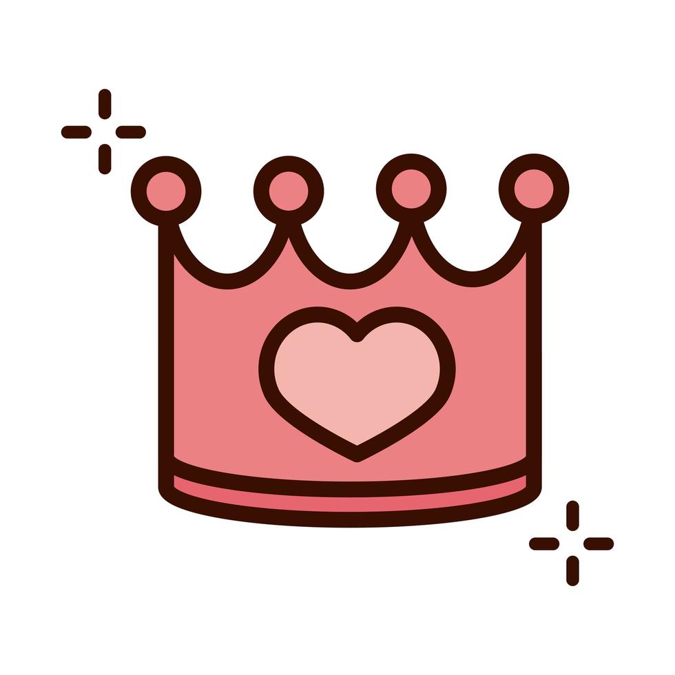 mothers day queen crown heart love line and fill style icon vector